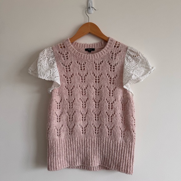 Rails | Baby Pink Everly Flutter Lace Sleeve Pointelle Sweater ~ Medium - Picture 7 of 11